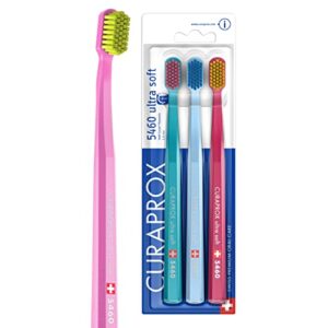 Curaprox Toothbrush Set CS 5460 - Pack of 3 Ultra Soft Manual Toothbrushes for Adults 5460 with Super Soft CUREN Bristles - Random Colo