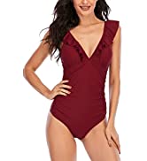 FLYILY Women's One Piece Swimsuit Sexy Halter Swimsuit Tummy Control Monokini Bathing Suit