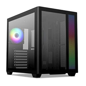 Vetroo AL700 Mid-Tower ATX Black PC Case Dual Tempered Glass Panel Top & Baseplate 360mm Radiator Support Computer Gaming Case ARGB with LED Strip Pre-Installed Rear 120mm Addressable RGB Fans