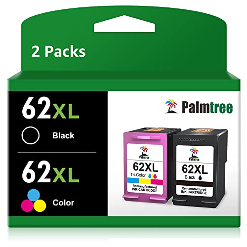 Palmtree 62 XL Remanufactured for HP 62 Ink Cartridges Twin Pack HP62 HP 62XL for HP ENVY 5540 5640 5544 5546 5644 7640 5542 5646 5642 5547 HP OfficeJet 200 250 5740 5742 Printer(1 Black