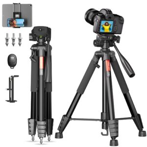 74" Camera Tripod for Phone Compatible Canon Nikon Lightweight Aluminum DSLR Camera Stand with Carry Bag Universal Phone Mount and Wireless Remote Max Load 5kg
