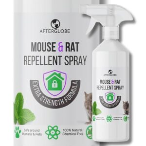 Afterglobe Mouse Repellent Spray – Extra Strength Peppermint Rat and Mice Deterrent 100% Natural Safe for Humans and Pets – 250ml Bottle + Concentrate to Refill Bottle Twice