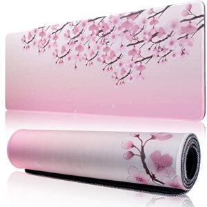 600x300 Large Gaming Mouse Pad Mat with Stitched Edge Non-Slip Rubber Base Washable Resilient for Office Computers Laptop Desk Table Mouse Pads Mats Accessory (Pink Flowers) (L)