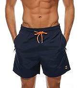 JustSun Mens Swim Shorts with Zip Pockets Mesh Lining Quick Dry Waterproof Swim Trunks