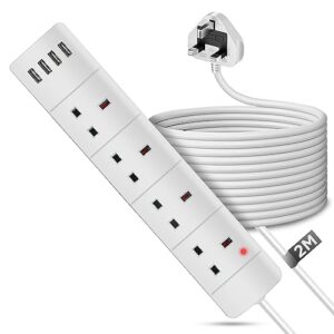 13A White Extension Leads With 2M Extension Cable & 4 Gang Socket