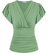 GRACE KARIN Women's Surplice V-Neck Tunic Tops Casual Slim Fit Long Lantern Sleeves Vintage Shirt...