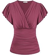 GRACE KARIN Women Casual Blouse Long Sleeve V-Neck Peplum Tops for Ladies Tie Front Autumn Daily ...