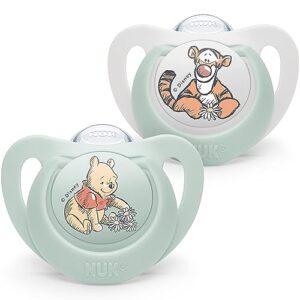 NUK Star Baby Dummy | 0-6 Months | Soothes 99% of Babies | BPA-Free Silicone Soothers | Winnie The Pooh | with Case | 2 Cou