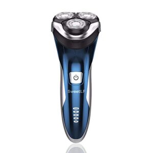 SweetLF 3D Rechargeable IPX7 Waterproof Electric Shaver Wet and Dry Men's Rotary Shavers Electric Shaving Razors with Pop-up Trimmer - Blue
