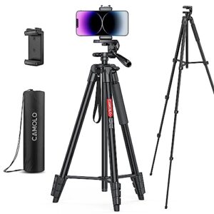 CAMOLO Phone Tripod,63.6”Camera Tripod for Travel Aluminum Lightweight Tripod with Travel Bag Vlogging for Camera DSLR Cell Phone Tripod Video Photography for YouTube