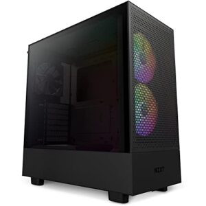 NZXT H5 Flow RGB Compact ATX Mid-Tower PC Gaming Case – CC-H51FB-R1 - High Airflow Perforated Front Panel – Tempered Glass Side Panel – Cable Management – 2 x F140 RGB Core Fans – Black