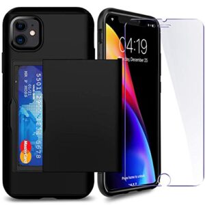 iPhone 11 Case with Card Holder SUPBEC i Phone Wallet Case Cover with Shockproof Silicone TPU + Anti-Scratch Hard PC - Full Protective-2019-6.1"-Black