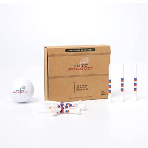 Putt Pursuit Golf Tees (Pack of 50) - Natural Bamboo Wood Material - Sturdy