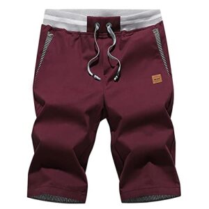 JustSun Mens Summers Cotton Casual Shorts Elastic Waist Pockets