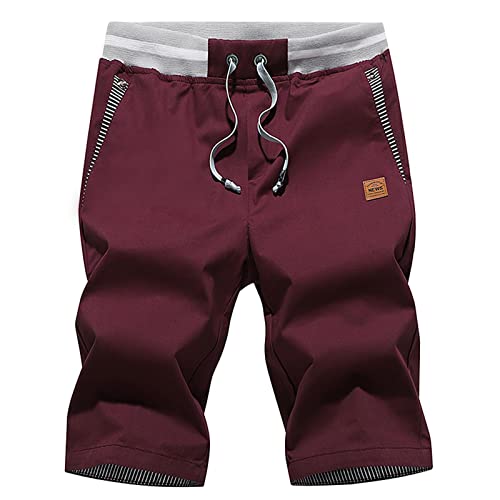 JustSun Mens Summers Cotton Casual Shorts Elastic Waist Pockets