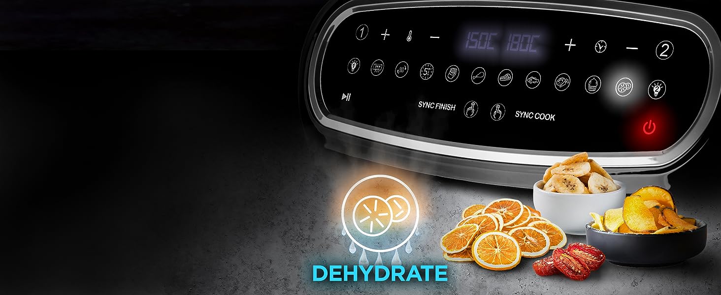 dehydrate function shown with dried fruits and vegetables