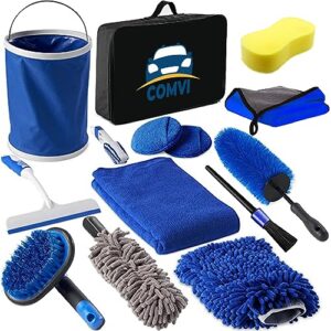 Comvi Car Cleaning Kit 14pcs Premium - Car Washing Kit Car Cleaning Products with Storage Bag - Car Wash Kit Interior & Exterior (Detailing Wheel Brush