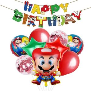 Mario Birthday Decorations for Boys Girls Men Women Happy Birthday Balloon Banner Mario Foil Balloons Birthday Balloons Cute Birthday Balloons Cartoon Funny Balloons Theme Party Supplies Decoratio