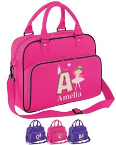 Hoolaroo Personalised Dance Bags for Girls Pink Gymnastics Bag Ballet Bags for Girl Dancing Gift with Name (Hot Pink/Dancer Blonde)