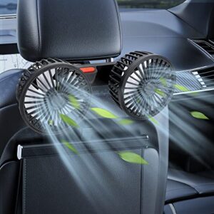 Achort Car Fan 5V USB Electric Fan with 2 Heads 360° Rotatable Car Cooling Fan for Rear Seat Silent Car Seat Fan Silent Backseat Vehicle Fan 3 Speeds Air Circulation for SUV