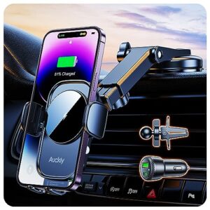 【QC3.0+Sucker+Clip】 Auckly Car Phone Holder Wireless Charger