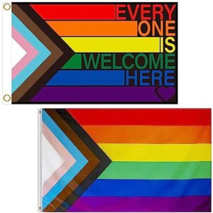 2pcs Progress Pride Flag 3x5 Ft Bisexual Lesbian Trans Gay Rainbow Flag with Rainbow Colors Outdoor Gay Pride Stuff Banner Party Decor for Progress Pride Party Decorations Lgbtq Accessories
