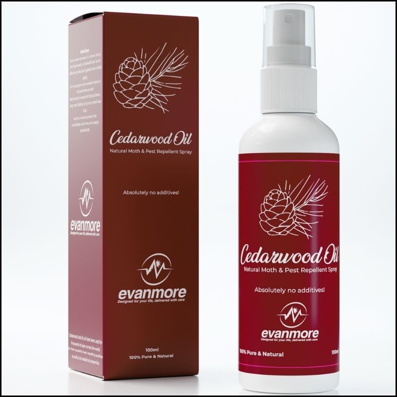 Cedarwood Oil Moth Repellent Repeller Spray Natural Safe Clothes Carpet Curtain Moths Insect pests 100ml Prevention Deterrent Wardrobe Cupboard Drawers Clothing Essential Oil Protection Effective (1)