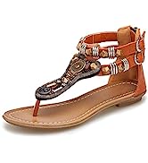 iCKER Women's Flat Sandals Ladies Thong Flat Sandals Bohemian Beaded Strap Sandals Diamante Rhine...