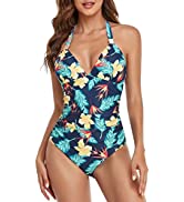 FLYILY Women's One Piece Swimsuit Sexy Halter Swimsuit Tummy Control Monokini Bathing Suit