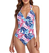 FLYILY Two Pieces Swimsuit for Women Double Level Ruffled Flounce Top with High Waisted Bottom Bi...