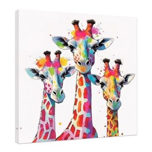 CCWACPP Funny Animal Wall Art Colorful Giraffe Picture Canvas Prints Watercolor Bathroom Nursery Kids Room Home Wall Decor Framed (Giraffe - 1