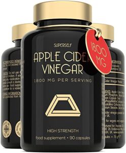 Apple Cider Vinegar Tablets 1800mg - High Strength 90 Capsules - Raw Unfiltered Apple Cider Vinegar with Mother - UK Made Vegan ACV Supplement for Women & Men - Keto Diet Friendly Pills That Work Fas