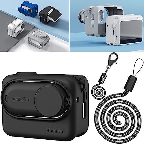 Honbobo Protective Case for Insta360 GO 3 Silicone Case Silicone Cover with Lanyard for Insta360 GO 3 Protective Accessories for Insta360 GO 3 (Black)