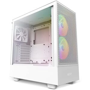 NZXT H5 Flow RGB Compact ATX Mid-Tower PC Gaming Case – CC-H51FW-R1 - High Airflow Perforated Front Panel – Tempered Glass Side Panel – Cable Management – 2 x F140 RGB Core Fans – White