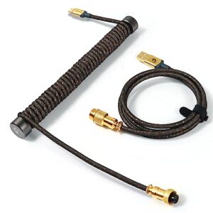 MAMBASNAKE C03 Custom Coiled Keyboard Cable and Metal Aviator Cable Winder Set - Aviator Cable Fixed Rod + Braided USB C Cable with 24K Gold Aviator for Gaming Keyboard/Smartphone Charging - Grey