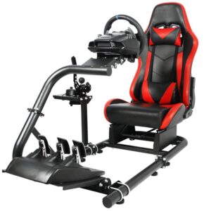 Minneer Racing Simulator Cockpit Universal Steering Wheel Stand with Seat suitable for Logitech G25 G27 G29 G920 G923 Thrustmaster T300 Fanatec Wheel&Pedal not Include (racing cockpit - red)