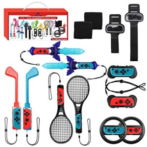 Switch Sports Accessories Bundle - 14 in 1 Family Accessories Bundle Pack for Nintendo Switch/Switch OLED with Tennis Rackets