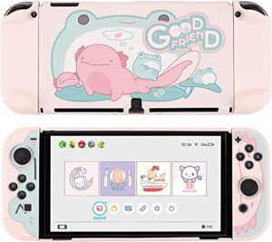 GeekShare Protective Case Slim Cover Case Compatible with Nintendo Switch OLED and Joy Con - Dockable Cover Hard PC Protector Case -- Frog & Axolotl