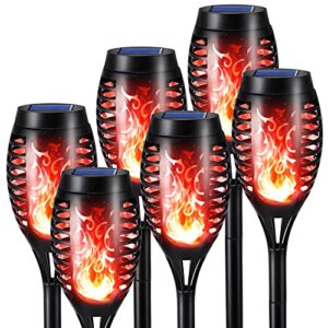 Geemoo 6 Pack Solar Flickering Dancing Red Flame Lights Waterproof Solar Torch Lights for Outdoor Garden Patio Pathway Yard Tomb Halloween Decorations            [Energy Class A+++]