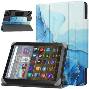 HoYiXi Universal Case for 7-8 inch Tablet with Foldable Stand Universal Tablet Case Protective Cover for 7"-8" Samsung Galaxy Tab/Lenovo/HUAWEI/Fire Tablet - Blue Marble