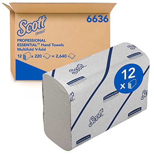 Scott Essential Hand Towels 6636 - 2-Ply Multifold V-fold Paper Hand Towels - 12 Clips x 220 White Paper Towels (2
