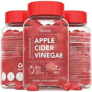 Apple Cider Vinegar Gummies 1000mg - Enhanced with Vitamin B12 & Folic Acid - 500mg ACV per Gummy - 60 Gummies - Natural Ingredients
