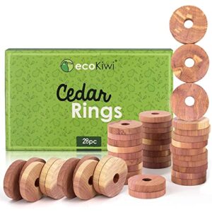 ecoKiwi Moth Repellent for Wardrobes Cedar Rings - Natural & Sustainable Moth Killer for Wardrobe - Anti Moth Products Wardrobe - Moth Repellent for Clothes - Moth Balls with Sandpaper - 28 Pack