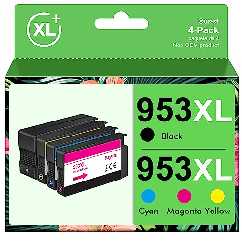 Gureef Remanufactured 953XL Ink Cartridges Multipack Replacement for HP 953 XL Ink Cartridges for Officejet Pro 7740 7720 8740 8730 8725 8720 8710 8218 8210 7730 8715(Black Cyan Magenta Yellow,4-Pack)