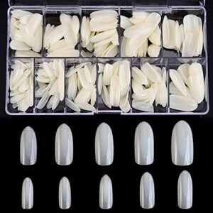 Oval Shaped False Nail Tips Full Cover 500PCS Long Acrylic Nails with Case for DIY Nail Art
