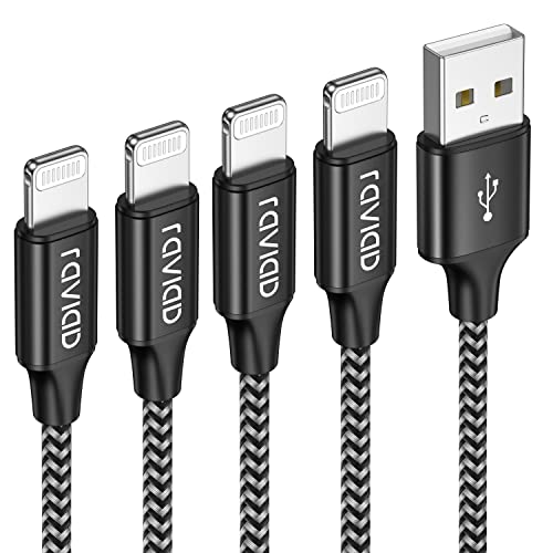 RAVIAD iPhone Charger Cable Lightning Cable [4-Pack 0.3M 1M 2M 3M] iPhone Charger Nylon Braided Fast iPhone Charging Cable Lead for iPhone13 12 11 Pro Max XR XS X 8 7 6s 6 Plus 5s SE 2020 - Black