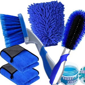 SZHTFX Car Cleaning Kit Blue Car Washing Tool Exterior and Interior Auto Detail Brush Set with Cleaning Gel