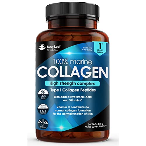Pure Marine Collagen 100% Marine Collagen Type 1 1470mg - Hydrolysed Collagen Peptides Enhanced with Hyaluronic Acid & Vitamin C