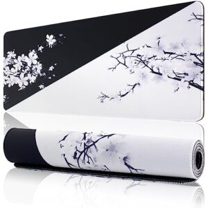 800×300mm Large Japanese Cherry Tree Gaming Mouse Pad Mat with Stitched Edge Non-Slip Rubber Base Resilient for Office Computers Laptop Table Desk Mouse Pads Mats Accessories (Large) (XL)