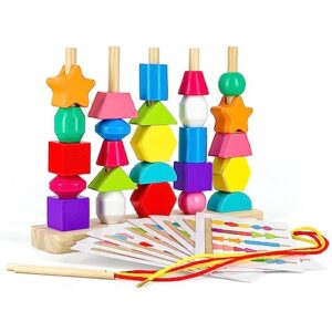 sumsync Montessori Toys Toddler Toys Threading Toys for 2 3 4 5 6 Year-Old Boys Girls Wooden Toys Stacking Toys Shape Sorter Building Blocks Halloween Christmas Birthday Gifts for Kids